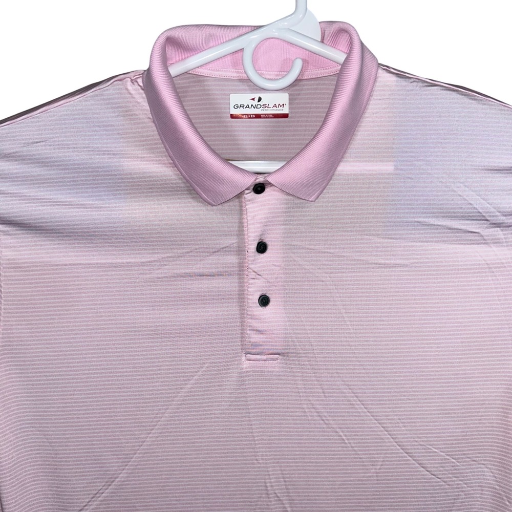 Grand Slam Performance Mens XL Pink‎ Striped Short Sleeve Golf Polo Shirt